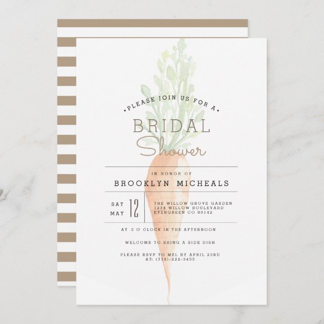 Organic Carrot | Veggie | Watercolor Bridal Shower Invitation (Front/Back)