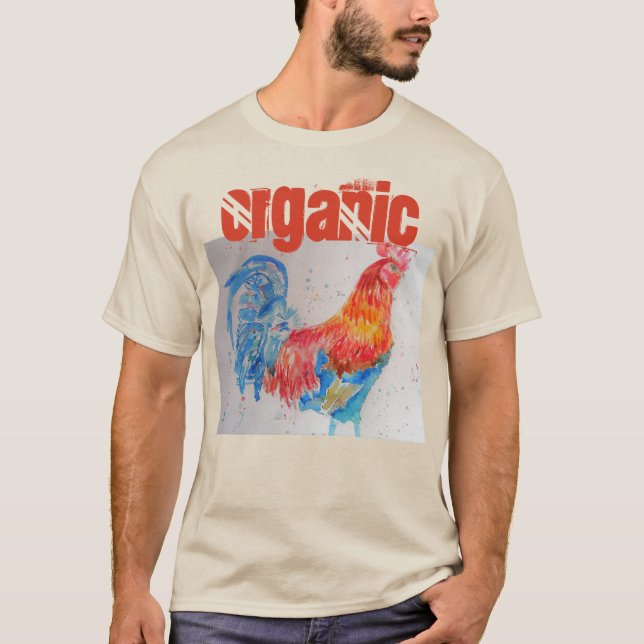 Organic Chicken Watercolour Red Rooster T Shirt (Front)