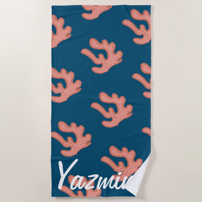 Organic Coral Reef Botanical Floral Beach Art Towel (Front)