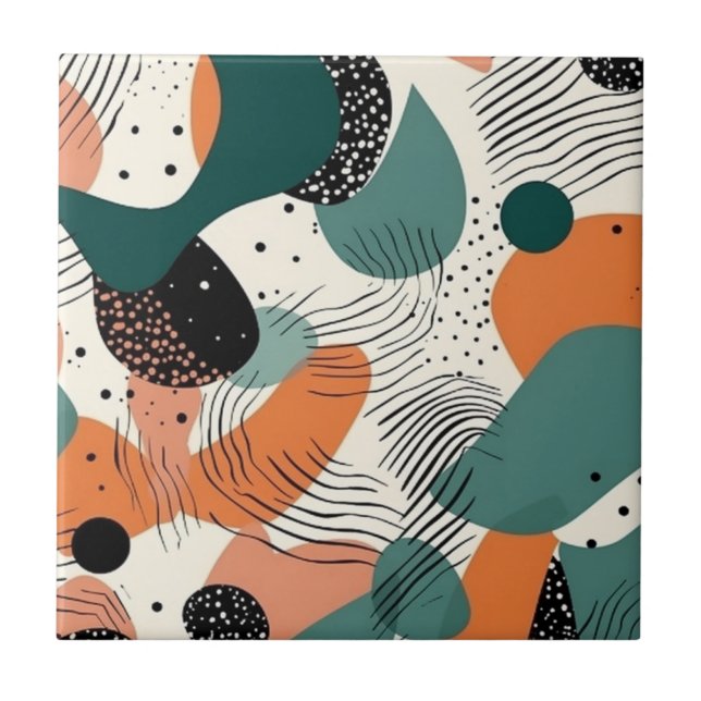 Organic Coral Teal Biomorphic Abstract Pattern Tile (Front)