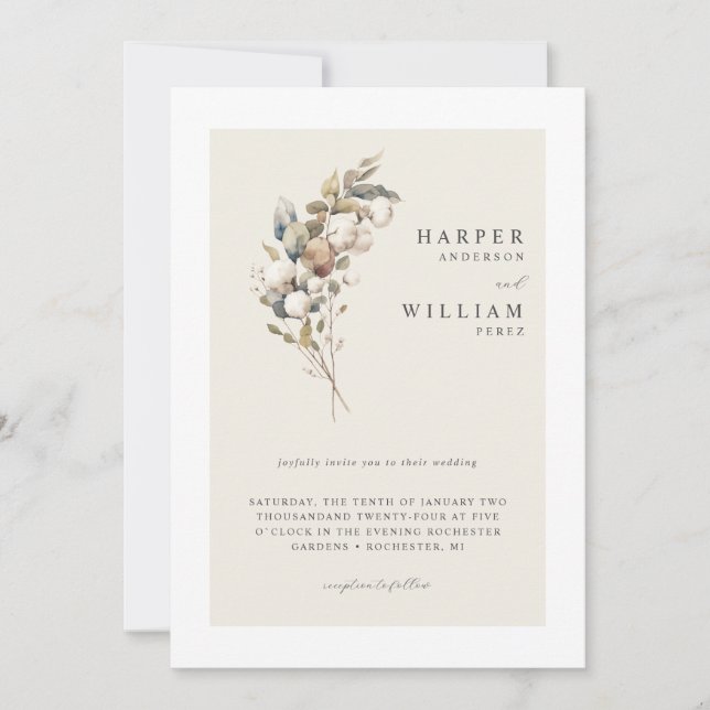 Organic cotton & eucalyptus wedding invitation (Front)