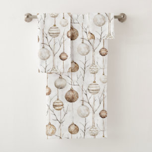 Organic Cream Tan Christmas Ornaments Bath Towel Set