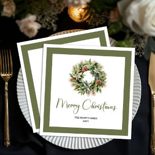 Organic Earth Tone Christmas Wreath Custom Napkins