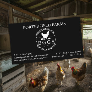 Organic Farm Eggs White on Black Business Card
