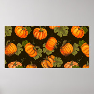 Organic farm vegetables seamless pattern with oran poster