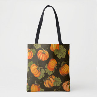 Organic farm vegetables seamless pattern with oran tote bag