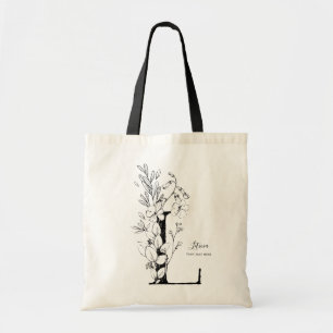 Organic farmhouse Floral Letter L monogram Tote Bag