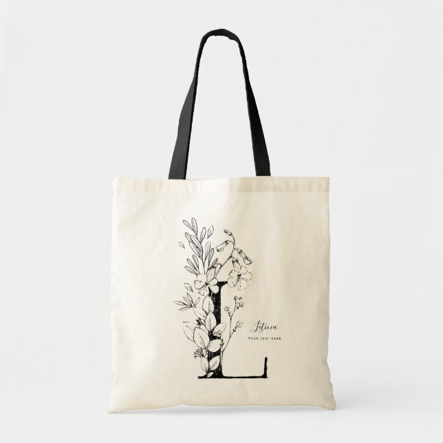 Organic farmhouse Floral Letter L monogram Tote Bag (Front)