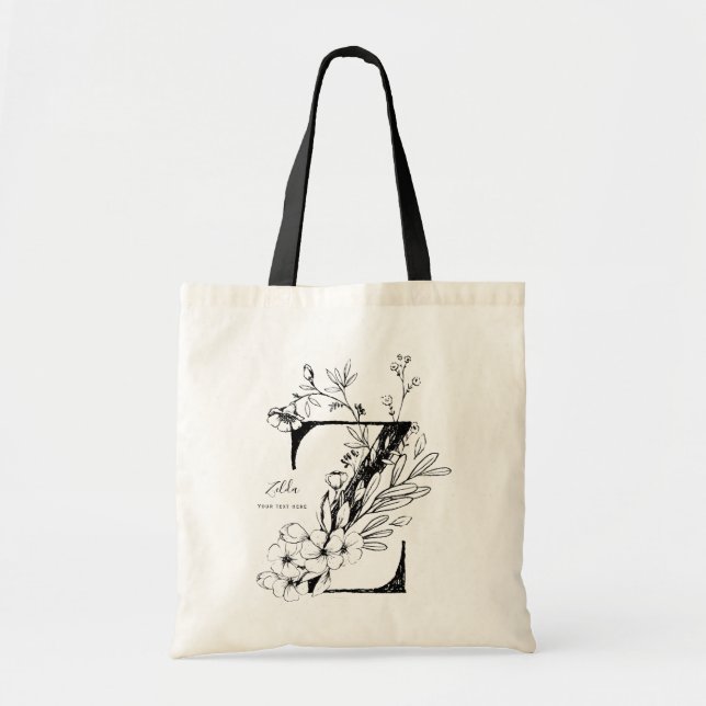 Organic farmhouse letter Z floral monogrammed Tote Bag (Front)