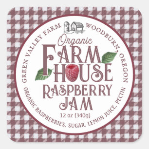 Organic Farmhouse Raspberry Jam Red Gingham Label