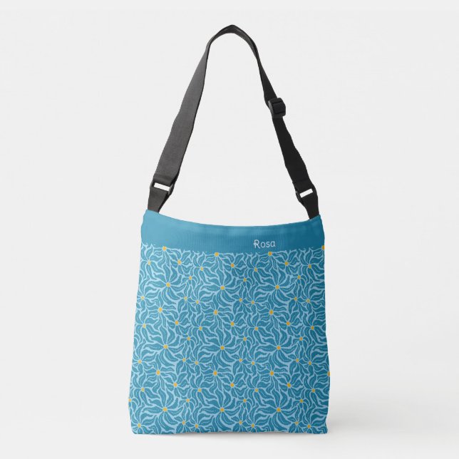 Organic floral shapes turquoise yellow crossbody bag (Front)