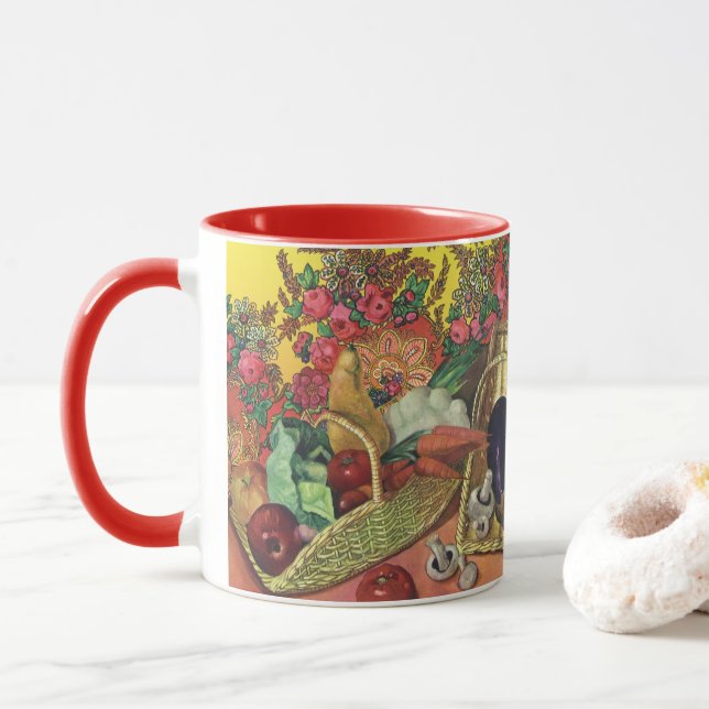 Organic Food, Garden Vegetables, Blooming Flowers Mug (With Donut)