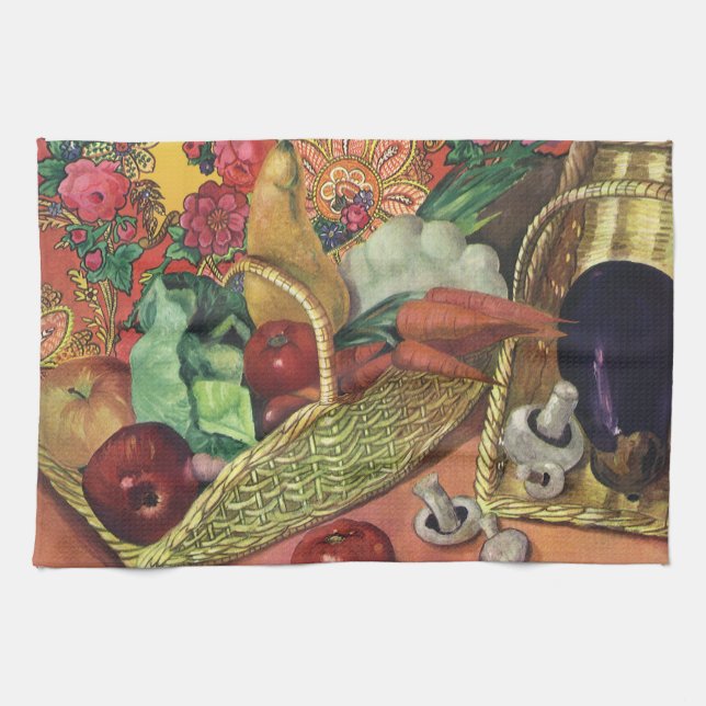 Organic Food, Garden Vegetables, Blooming Flowers Tea Towel (Horizontal)