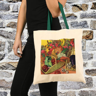 Organic Food, Garden Vegetables, Blooming Flowers Tote Bag