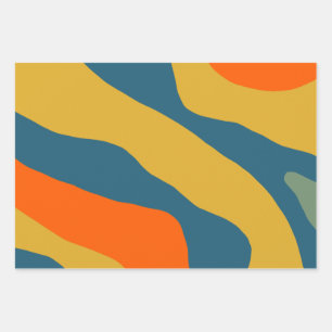 Organic Forms Boho Pattern Mustard Orange Blue Wrapping Paper Sheet