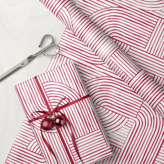 Organic Geometric Stripes & Arches Red & White Wrapping Paper (Creator Uploaded)