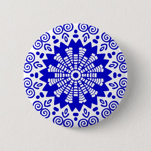 Organic Geometry 014 - Royal Blue on White 6 Cm Round Badge (Front)