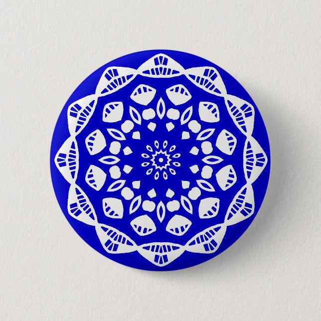 Organic Geometry 015 - White on Royal Blue 6 Cm Round Badge (Front)