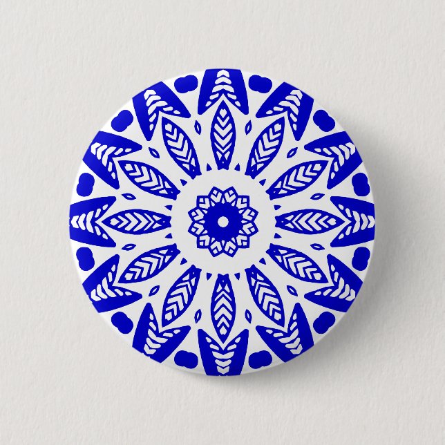 Organic Geometry 018 - Royal Blue on White 6 Cm Round Badge (Front)