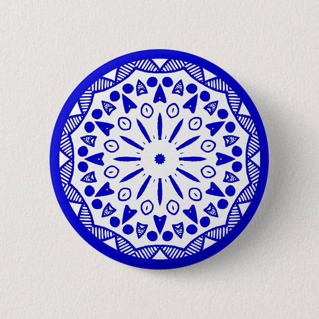 Organic Geometry 019 - Royal Blue on White 6 Cm Round Badge (Front)