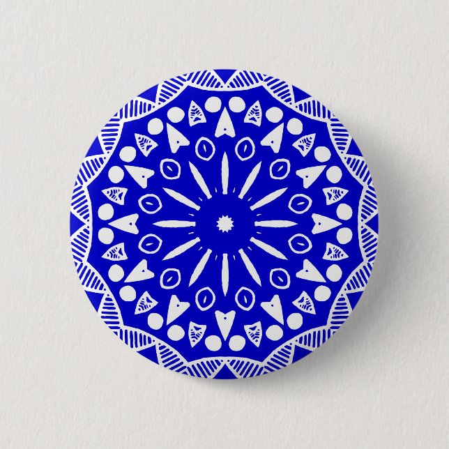 Organic Geometry 019 - White on Royal Blue 6 Cm Round Badge (Front)