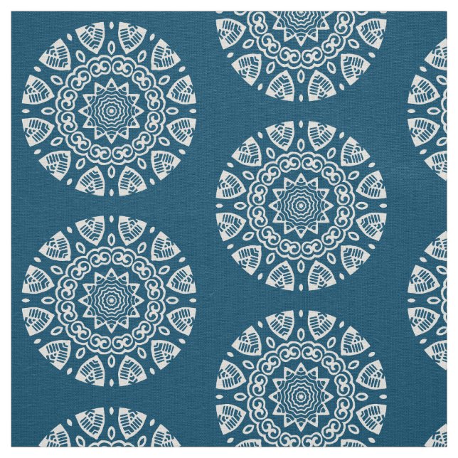 Organic Geometry  - White on Blue 00486b Fabric (Swatch)