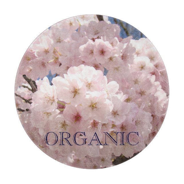 ORGANIC glass cutting boards Pink Tree Blossoms (Front)