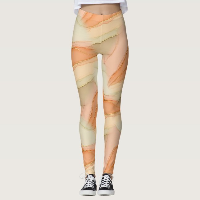 Organic Gold Marble Warm Neutral Abstract Leggings (Front)