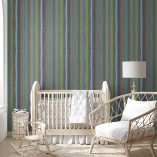 Organic Green Blue Vertical Boho Stripes Wallpaper