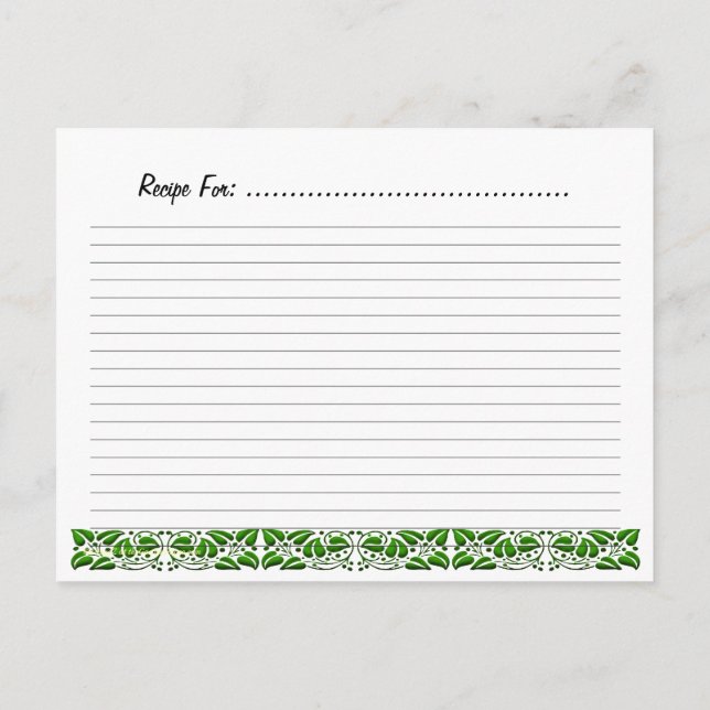 organic Green Leaves Recipe Card Template (Back)