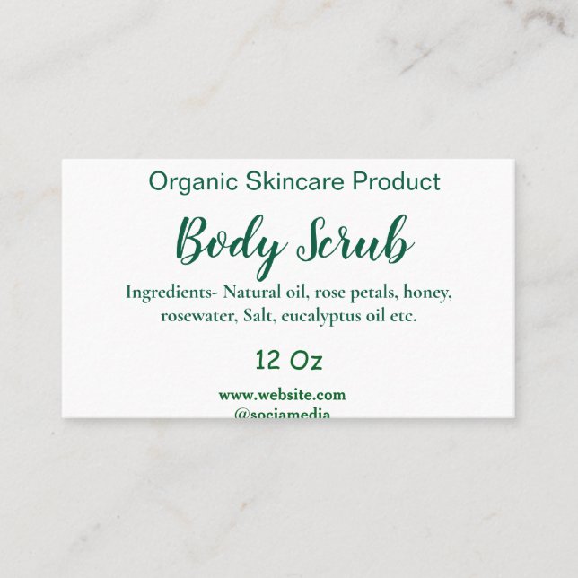 Organic green nature body scrub butter add name in business card (Front)