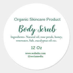 Organic green nature body scrub butter add name in classic round sticker