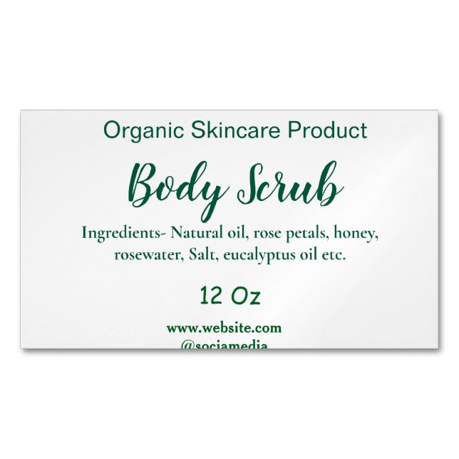 Organic green nature body scrub butter add name in magnetic business card (Front)