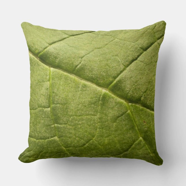 Organic Green Rhubarb Leaf Cushion (Front)