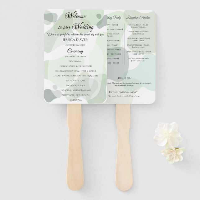 Organic Greenery Geometric Abstract Wedding Hand Fan (Front and Back)