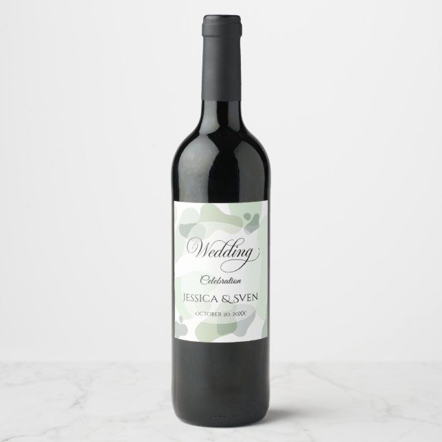 Organic Greenery Geometric Abstract Wedding Wine Label (Front)