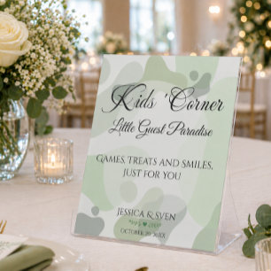 Organic Greenery Geometric Wedding Kids Corner Pedestal Sign