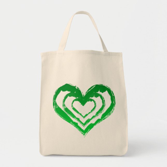 Organic Heart Green Grocery Tote (Front)