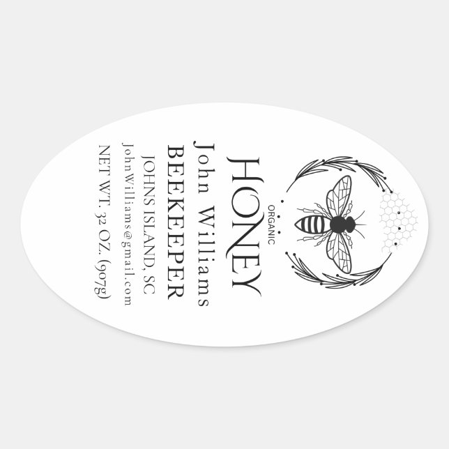 Organic honey bee queen  oval sticker (Front)