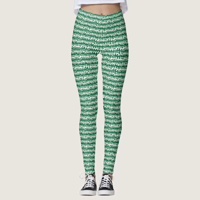 Organic Horizontal Stripes - Forest Green Leggings (Front)
