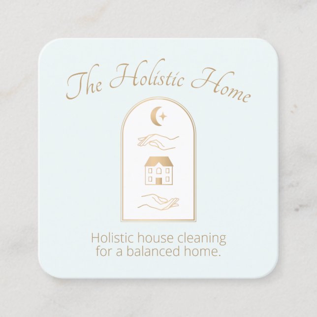 Organic House Cleaning - Boho Moon and Hands Square Business Card (Front)