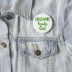 Organic Kinda Gal Green White Round Button Pins