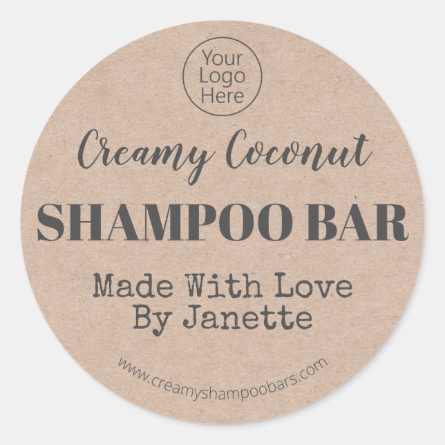 Organic Kraft Handmade Coconut Shampoo Bar Logo Classic Round Sticker (Front)