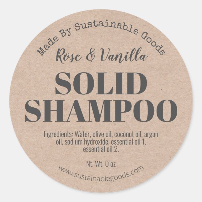 Organic Kraft Handmade Solid Shampoo Labels (Front)