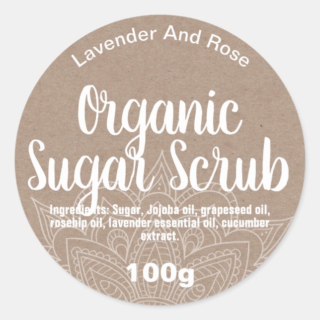 Organic Kraft Mandala Sugar Scrub Classic Round Sticker (Front)