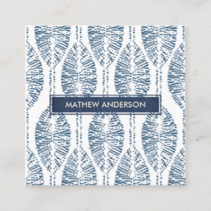 ORGANIC LEAF PATTERN INDIGO BLUE TIE DYE BATIK SQUARE BUSINESS CARD