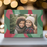 Organic Line Abstract Art - 1 Photo Green Red Holiday Card<br><div class="desc">An organic abstract line art with green and red colours. The modern design highlights your favourite photo for the Christmas season. The front also includes a calligraphy font for the greeting and a simple abstract art pattern on the back. If you need to move anything around, click on the customise...</div>