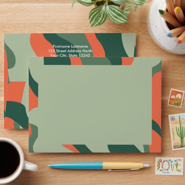 Organic Line Abstract Art - 1 Photo Jade Coral Envelope (Desk)