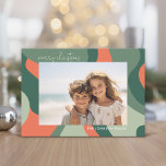 Organic Line Abstract Art - 1 Photo Jade Coral Holiday Card<br><div class="desc">An organic abstract line art with green and coral colours. The modern design highlights your favourite photo for the Christmas season. The front also includes a calligraphy font for the greeting and a simple abstract art pattern on the back. If you need to move anything around, click on the customise...</div>