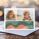 Organic Line Abstract Art - 1 Photo Jade Tangerine Holiday Card<br><div class="desc">Front - 2 Photo template in a simple grid with a white border. A fun, abstract art pattern with coral and greens and a simple font make a modern, minimal design for the holiday season. Back - Deep green and coral organic curve art pattern. If you need to move anything...</div>